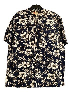 Hilo Hattie The Hawaiian Original Navy & Cream Floral Aloha Shirt Men’s 2XL